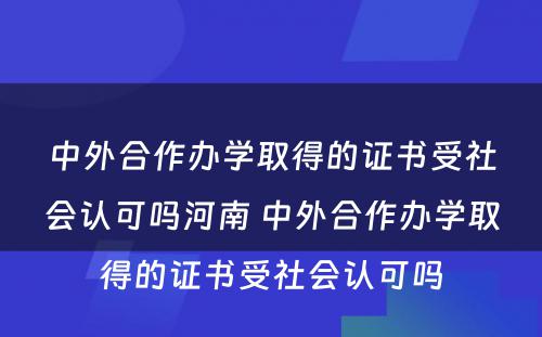 中外合作办学取得的证书受社会认可吗河南 中外合作办学取得的证书受社会认可吗