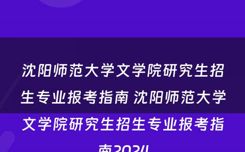 沈阳师范大学文学院研究生招生专业报考指南 沈阳师范大学文学院研究生招生专业报考指南2024