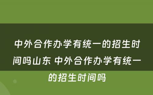 中外合作办学有统一的招生时间吗山东 中外合作办学有统一的招生时间吗