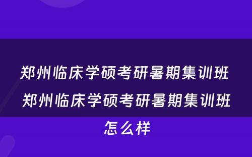 郑州临床学硕考研暑期集训班 郑州临床学硕考研暑期集训班怎么样