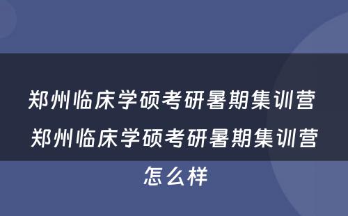 郑州临床学硕考研暑期集训营 郑州临床学硕考研暑期集训营怎么样