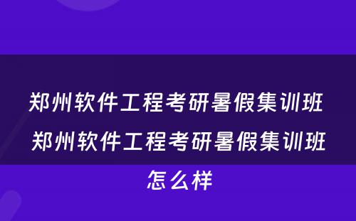 郑州软件工程考研暑假集训班 郑州软件工程考研暑假集训班怎么样