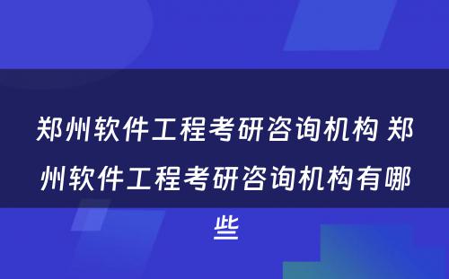 郑州软件工程考研咨询机构 郑州软件工程考研咨询机构有哪些