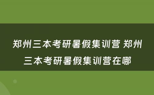 郑州三本考研暑假集训营 郑州三本考研暑假集训营在哪