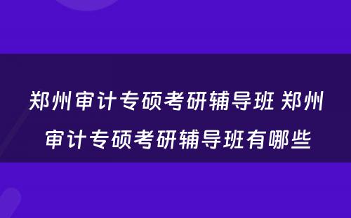 郑州审计专硕考研辅导班 郑州审计专硕考研辅导班有哪些