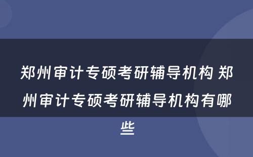 郑州审计专硕考研辅导机构 郑州审计专硕考研辅导机构有哪些