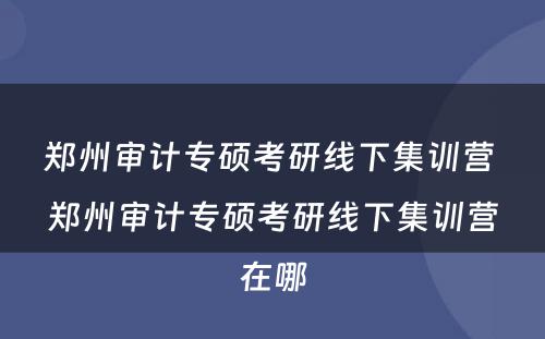 郑州审计专硕考研线下集训营 郑州审计专硕考研线下集训营在哪