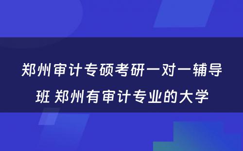 郑州审计专硕考研一对一辅导班 郑州有审计专业的大学