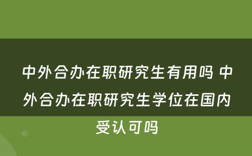 中外合办在职研究生有用吗 中外合办在职研究生学位在国内受认可吗