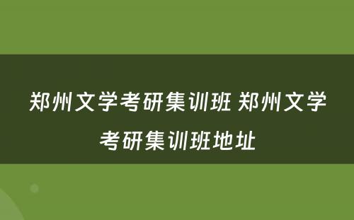 郑州文学考研集训班 郑州文学考研集训班地址