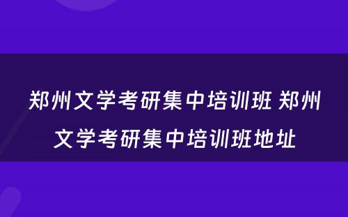 郑州文学考研集中培训班 郑州文学考研集中培训班地址