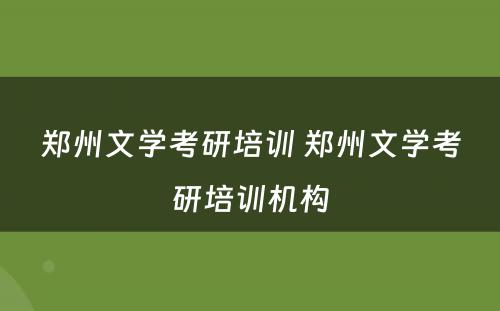 郑州文学考研培训 郑州文学考研培训机构