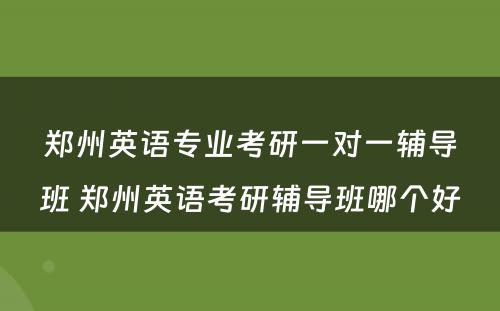 郑州英语专业考研一对一辅导班 郑州英语考研辅导班哪个好