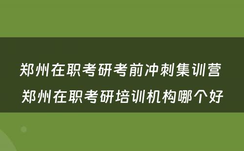 郑州在职考研考前冲刺集训营 郑州在职考研培训机构哪个好