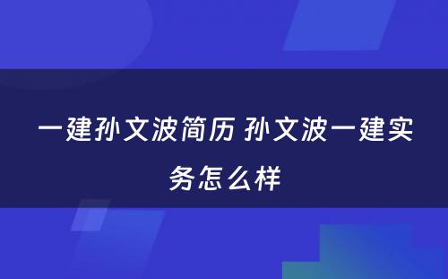 一建孙文波简历 孙文波一建实务怎么样