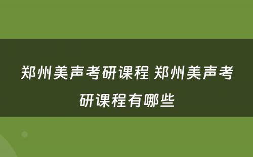 郑州美声考研课程 郑州美声考研课程有哪些