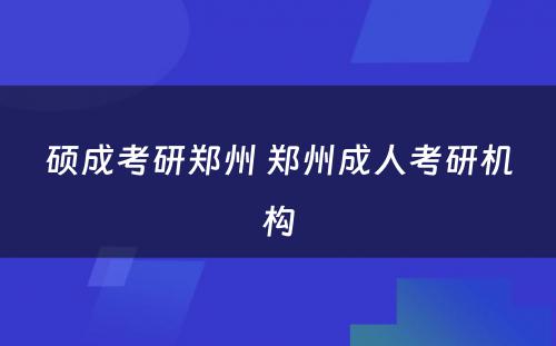硕成考研郑州 郑州成人考研机构