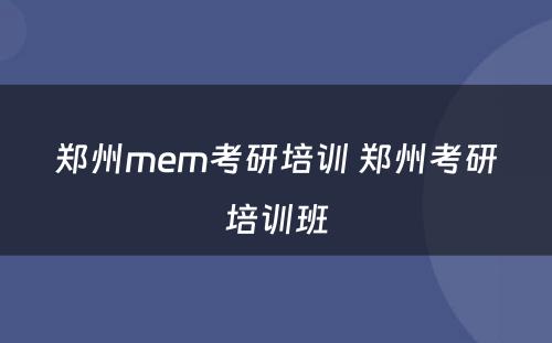 郑州mem考研培训 郑州考研培训班