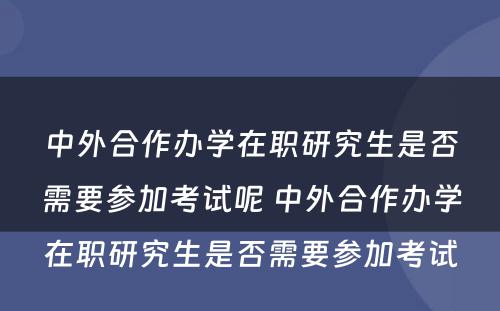 中外合作办学在职研究生是否需要参加考试呢 中外合作办学在职研究生是否需要参加考试