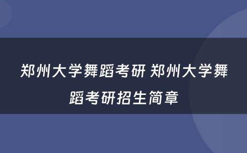 郑州大学舞蹈考研 郑州大学舞蹈考研招生简章
