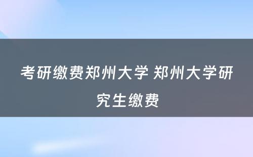 考研缴费郑州大学 郑州大学研究生缴费