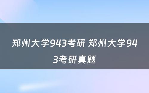 郑州大学943考研 郑州大学943考研真题