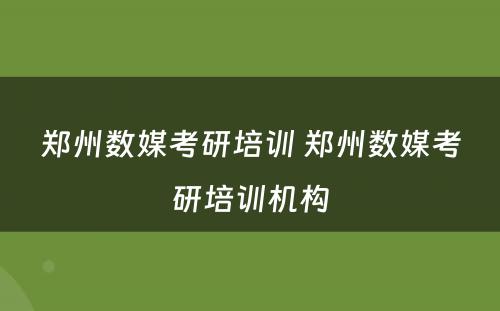 郑州数媒考研培训 郑州数媒考研培训机构