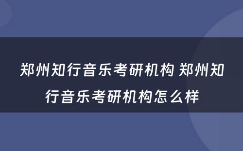 郑州知行音乐考研机构 郑州知行音乐考研机构怎么样