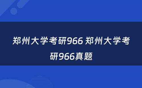 郑州大学考研966 郑州大学考研966真题