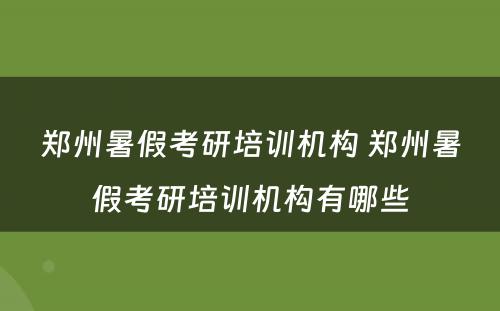 郑州暑假考研培训机构 郑州暑假考研培训机构有哪些