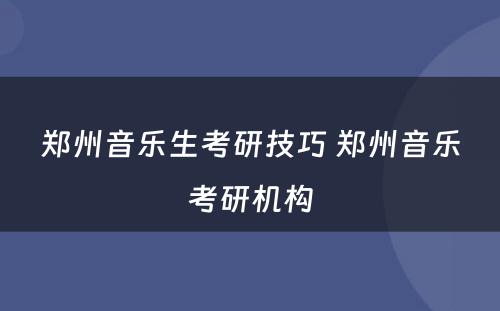 郑州音乐生考研技巧 郑州音乐考研机构