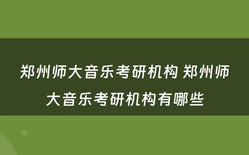 郑州师大音乐考研机构 郑州师大音乐考研机构有哪些