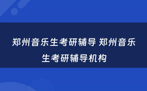 郑州音乐生考研辅导 郑州音乐生考研辅导机构