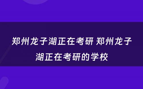 郑州龙子湖正在考研 郑州龙子湖正在考研的学校