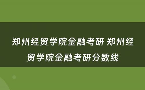 郑州经贸学院金融考研 郑州经贸学院金融考研分数线