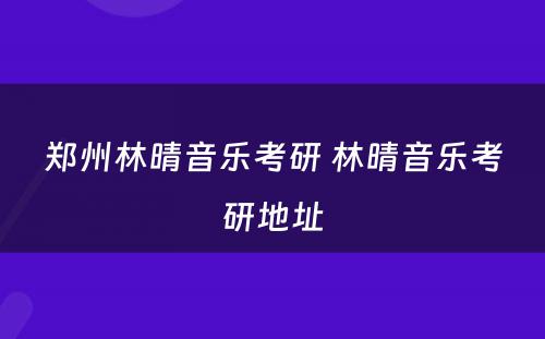 郑州林晴音乐考研 林晴音乐考研地址