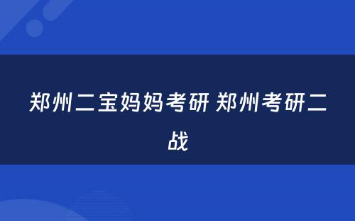 郑州二宝妈妈考研 郑州考研二战
