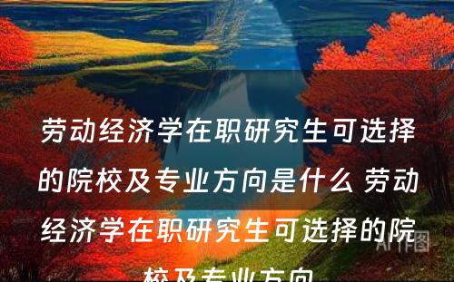 劳动经济学在职研究生可选择的院校及专业方向是什么 劳动经济学在职研究生可选择的院校及专业方向