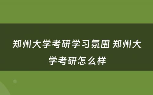 郑州大学考研学习氛围 郑州大学考研怎么样
