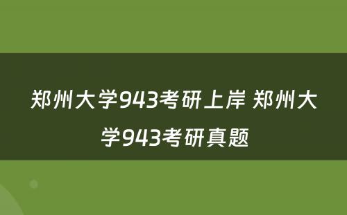 郑州大学943考研上岸 郑州大学943考研真题