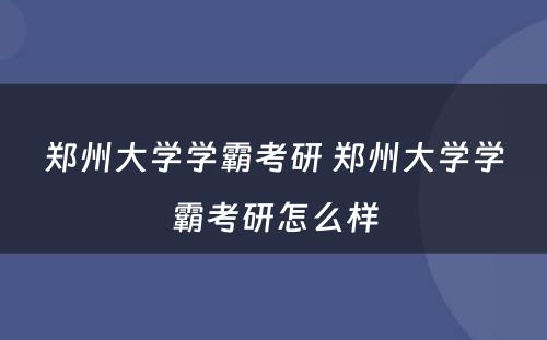 郑州大学学霸考研 郑州大学学霸考研怎么样