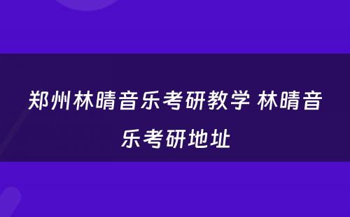 郑州林晴音乐考研教学 林晴音乐考研地址