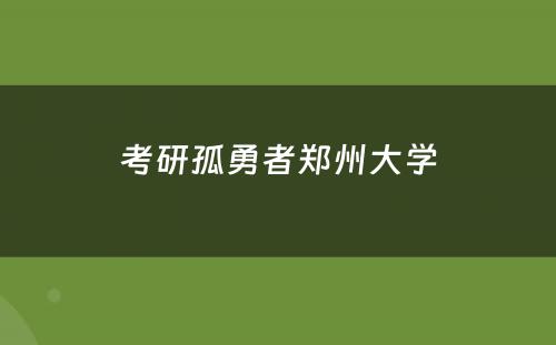 考研孤勇者郑州大学