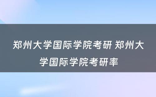 郑州大学国际学院考研 郑州大学国际学院考研率