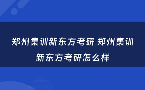 郑州集训新东方考研 郑州集训新东方考研怎么样