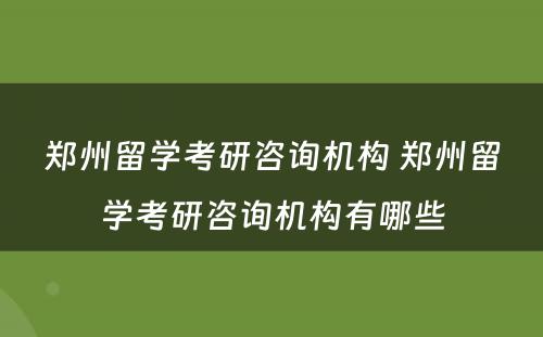 郑州留学考研咨询机构 郑州留学考研咨询机构有哪些