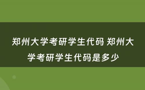 郑州大学考研学生代码 郑州大学考研学生代码是多少