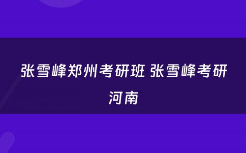 张雪峰郑州考研班 张雪峰考研河南