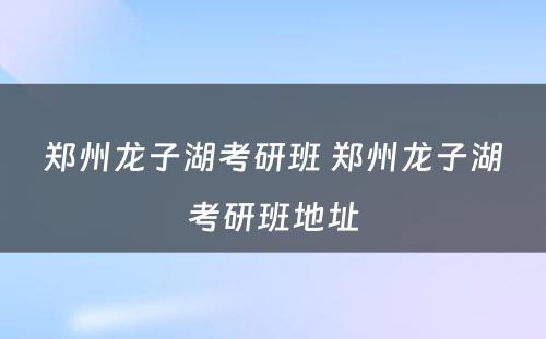 郑州龙子湖考研班 郑州龙子湖考研班地址