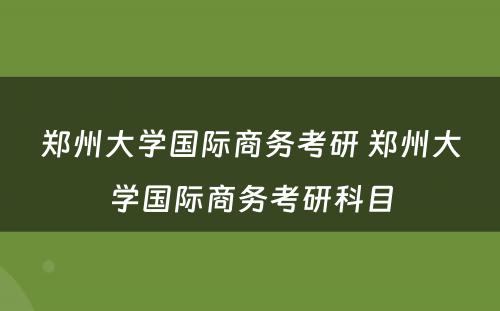 郑州大学国际商务考研 郑州大学国际商务考研科目